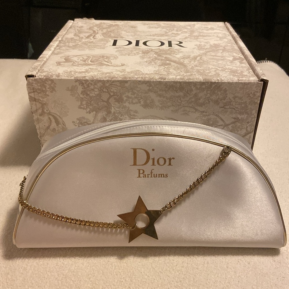 Dior Parfums Satin Cosmetic Bag in Pearl with Gold Accents